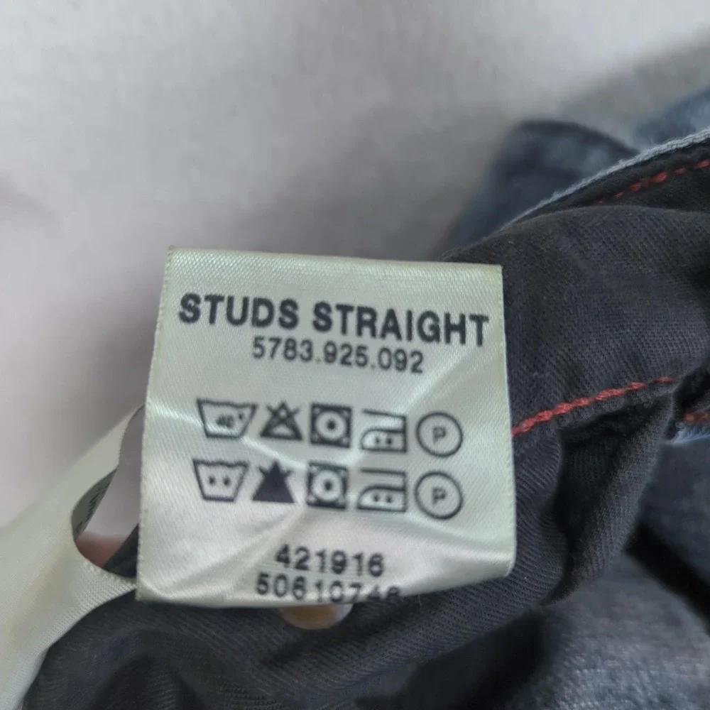 G-Star Raw Studs Straight Jeans Mens 34x32 Blue Denim Button Fly Studded Pockets